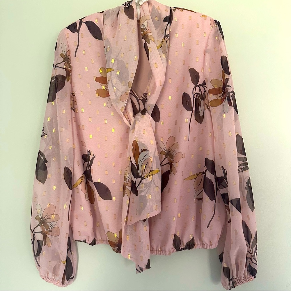 TED BAKER Savanna flowy Classy Printed Tie Neck Blouse - size 2 - US Size 6